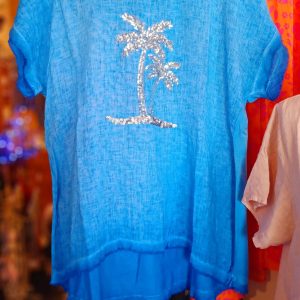 Linen/Cotton Blue Women's Top